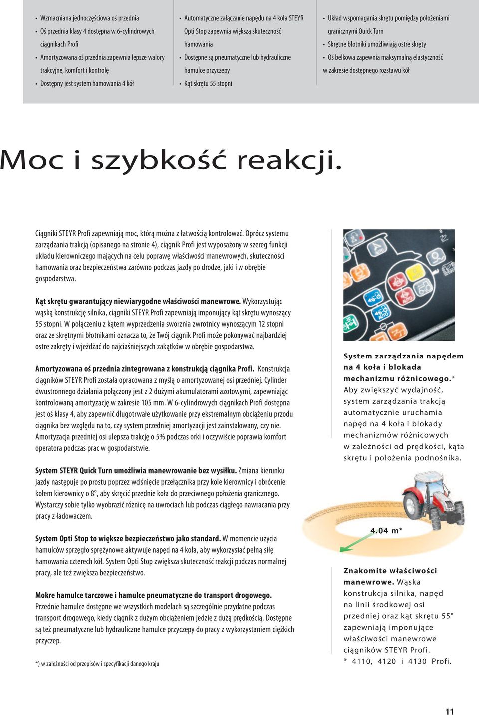 wspomagania skrętu pomiędzy położeniami granicznymi Quick Turn Skrętne błotniki umożliwiają ostre skręty Oś belkowa zapewnia maksymalną elastyczność w zakresie dostępnego rozstawu kół Moc i szybkość