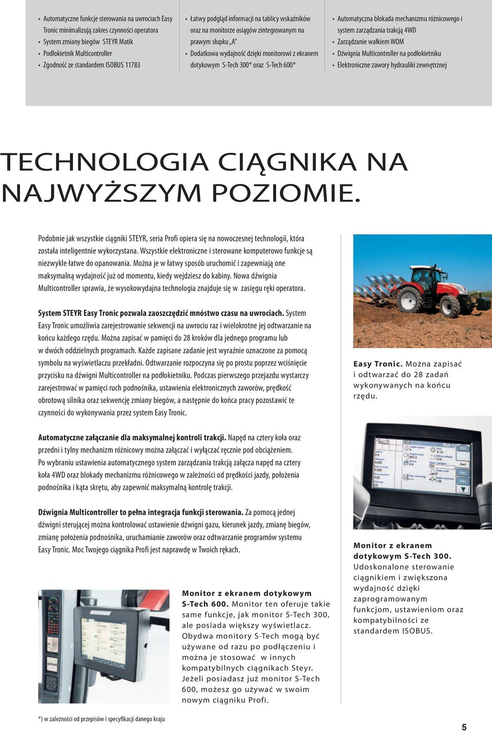 Automatyczna blokada mechanizmu różnicowego i system zarządzania trakcją 4WD Zarządzanie wałkiem WOM Dźwignia Multicontroller na podłokietniku Elektroniczne zawory hydrauliki zewnętrznej TeChnOlOgIa
