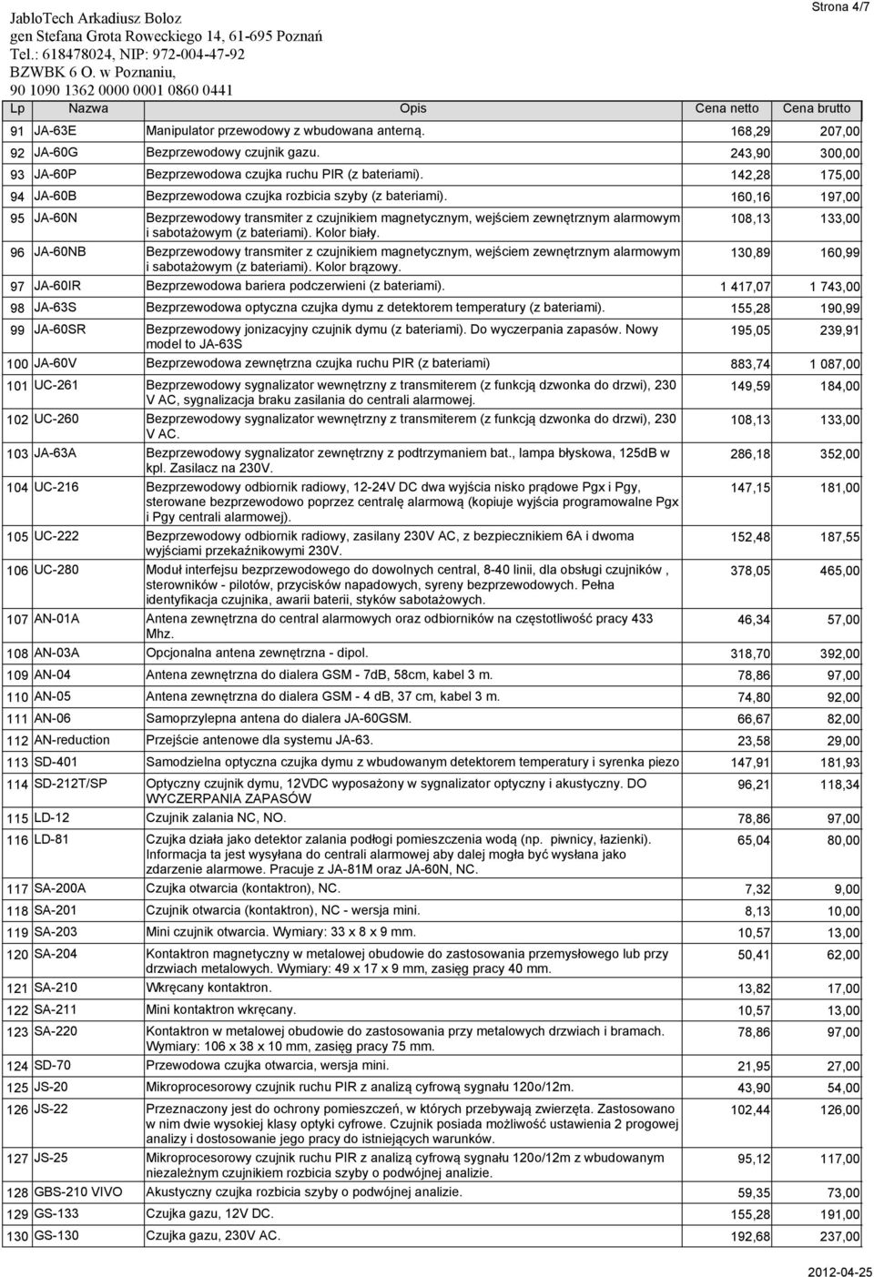 160,16 197,00 95 JA-60N Bezprzewodowy transmiter z czujnikiem magnetycznym, wejściem zewnętrznym alarmowym i sabotażowym (z bateriami). Kolor biały.