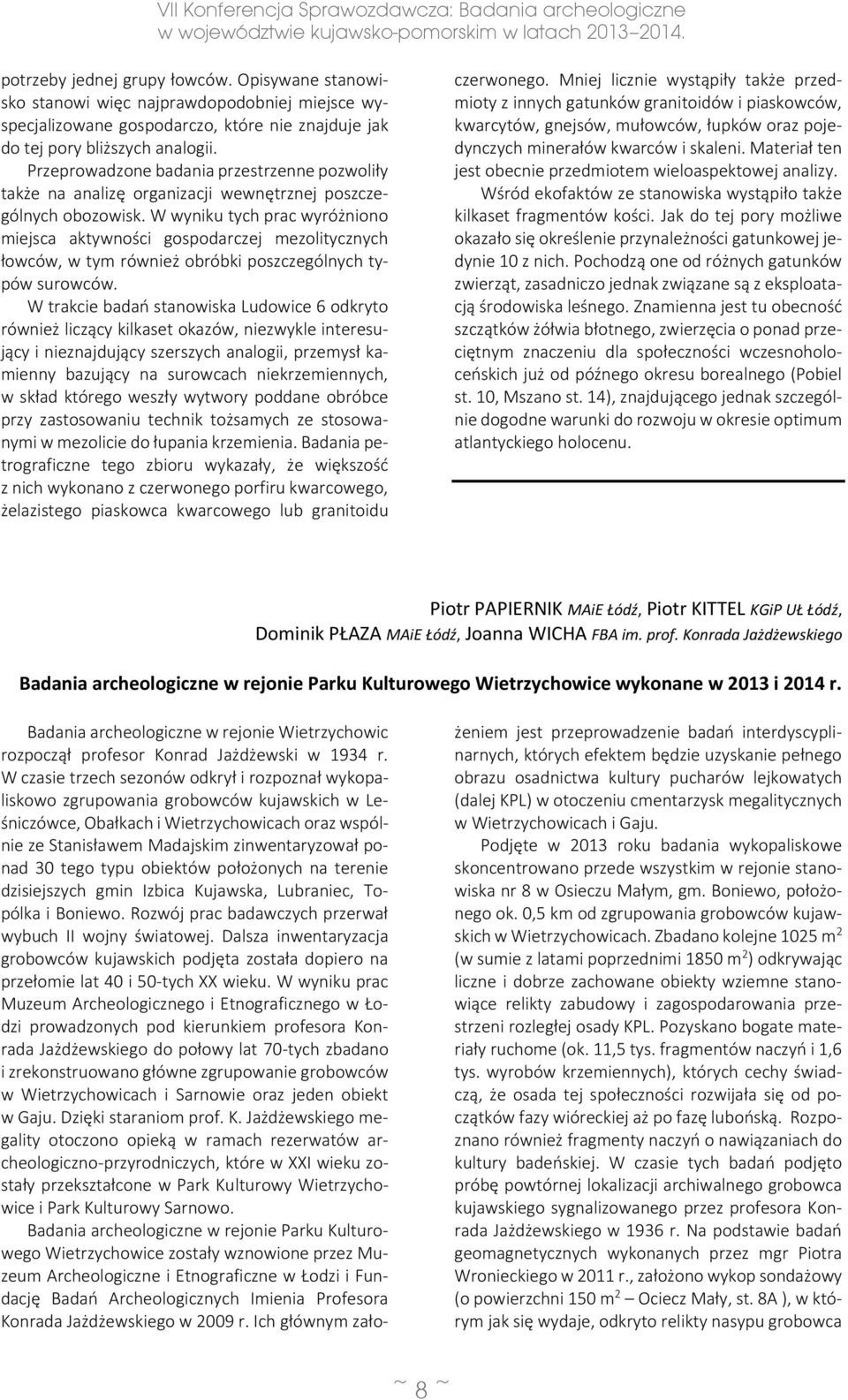 W wyniku tych prac wyróżniono miejsca aktywności gospodarczej mezolitycznych łowców, w tym również obróbki poszczególnych typów surowców.