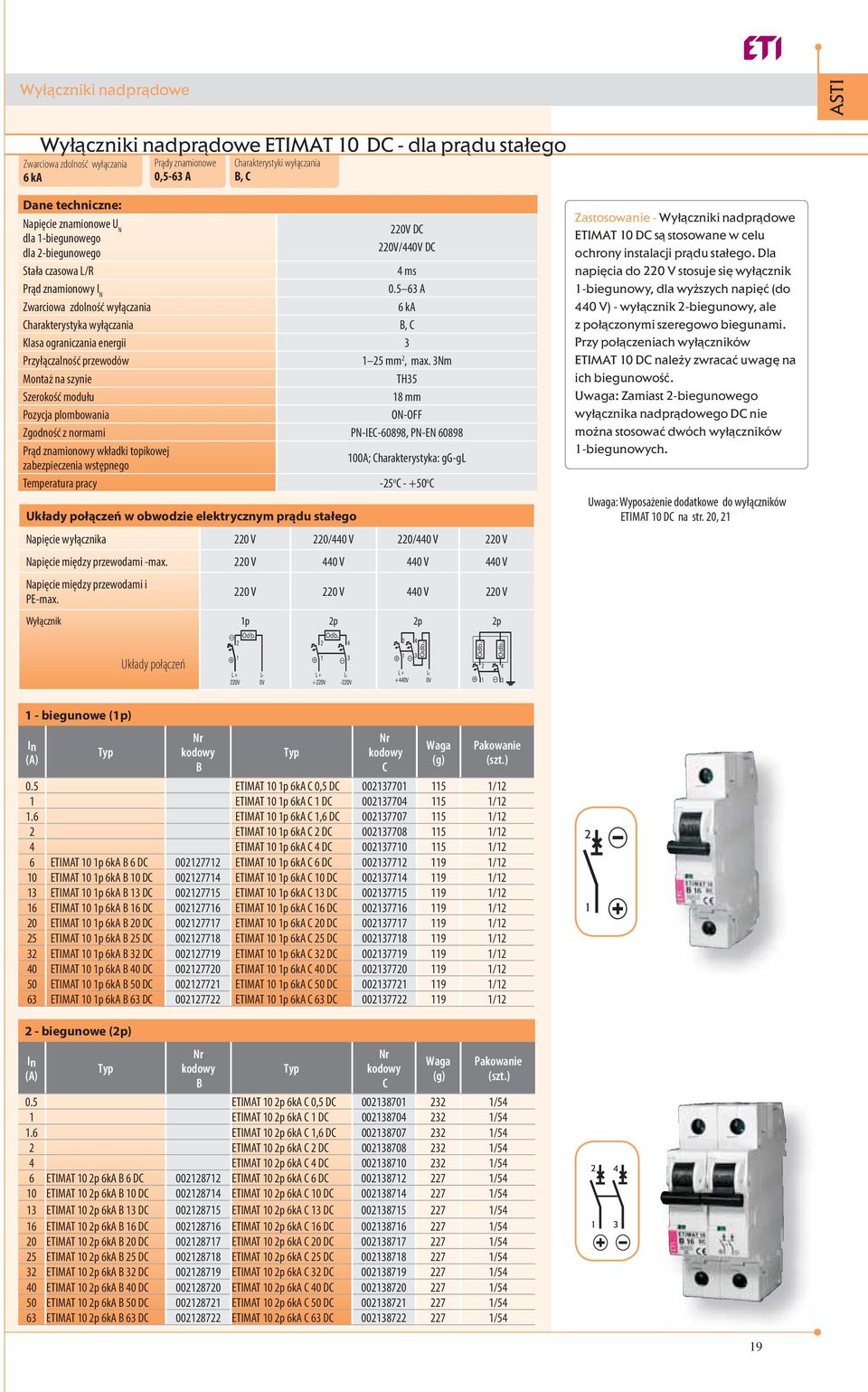 5 63 A 6 ka, Klasa ograniczania energii 3 Przyłączalność przewodów 1 25 mm 2, max.