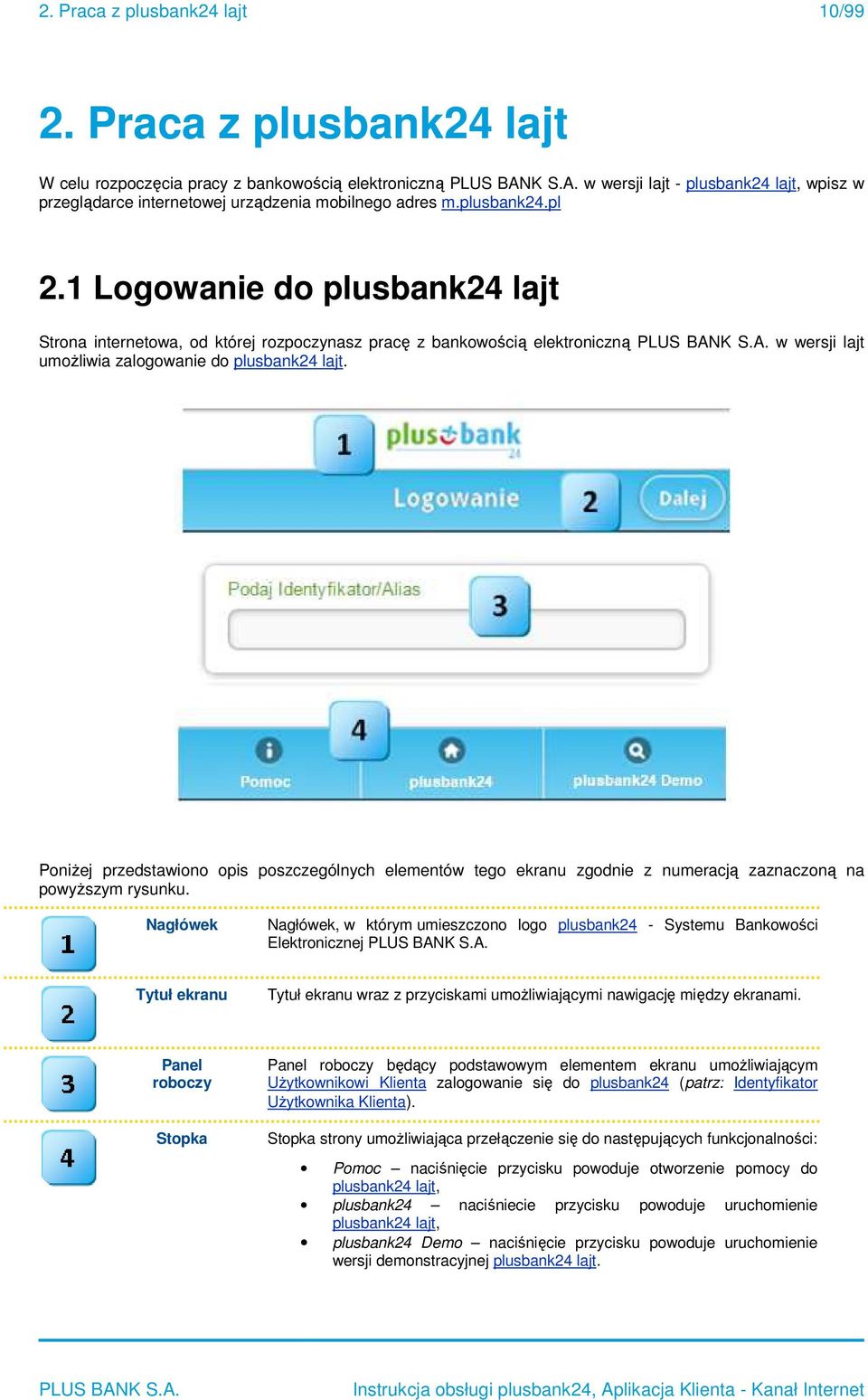 1 Logowanie do plusbank24 lajt Strona internetowa, od której rozpoczynasz pracę z bankowością elektroniczną w wersji lajt umożliwia zalogowanie do plusbank24 lajt.