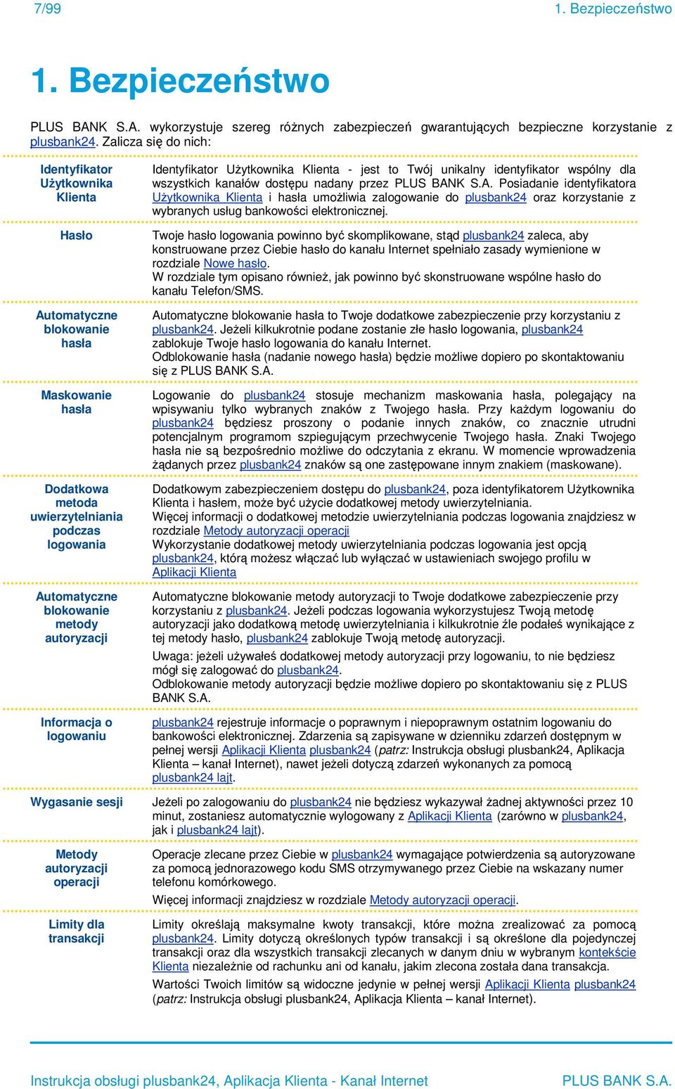 autoryzacji Informacja o logowaniu Identyfikator Użytkownika Klienta - jest to Twój unikalny identyfikator wspólny dla wszystkich kanałów dostępu nadany przez Posiadanie identyfikatora Użytkownika