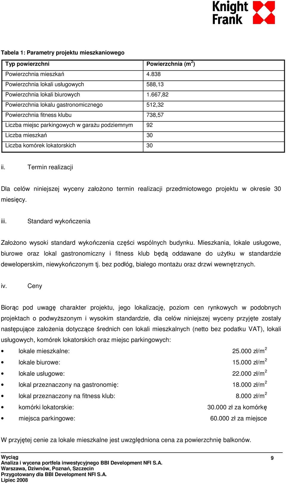Termin realizacji Dla celów niniejszej wyceny załoŝono termin realizacji przedmiotowego projektu w okresie 30 miesięcy. iii.