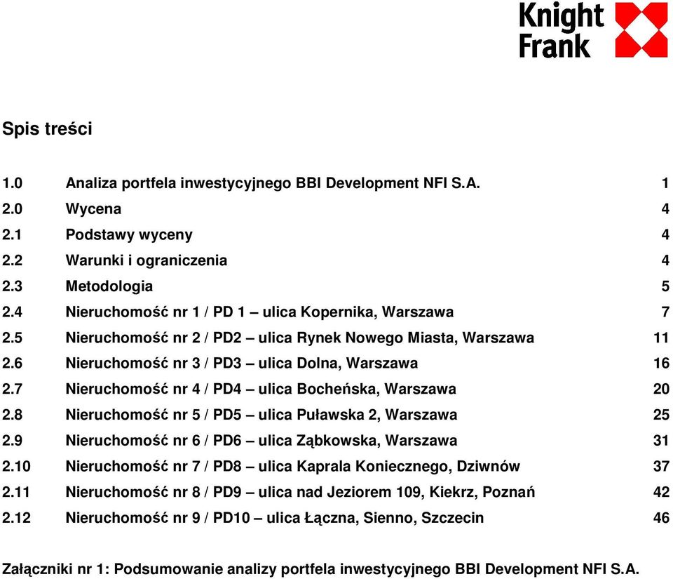 7 Nieruchomość nr 4 / PD4 ulica Bocheńska, Warszawa 20 2.8 Nieruchomość nr 5 / PD5 ulica Puławska 2, Warszawa 25 2.9 Nieruchomość nr 6 / PD6 ulica Ząbkowska, Warszawa 31 2.