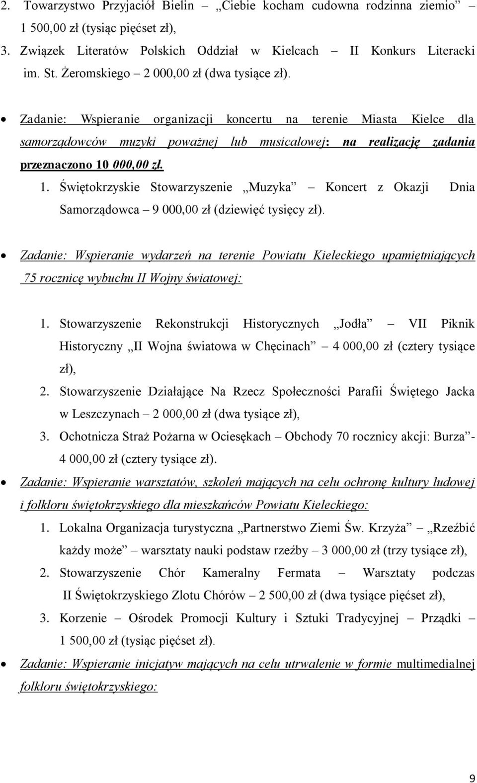 Zadanie: Wspieranie organizacji koncertu na terenie Miasta Kielce dla samorządowców muzyki poważnej lub musicalowej: na realizację zadania przeznaczono 10