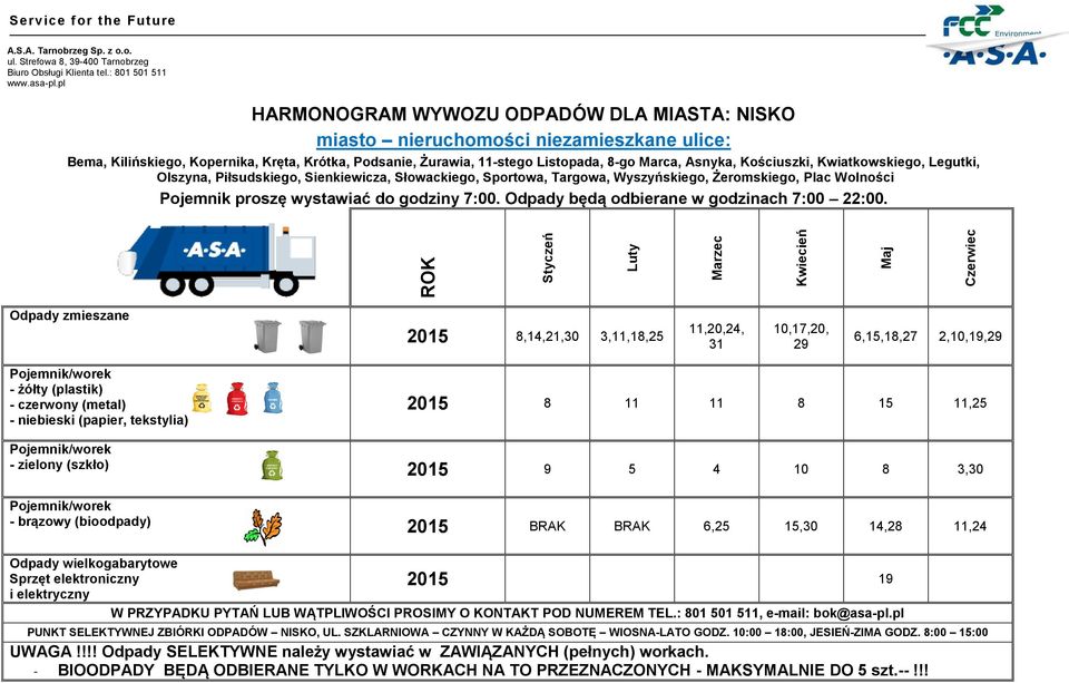 Słowackiego, Sportowa, Targowa, Wyszyńskiego, Żeromskiego, Plac Wolności 2015 8,14,21,30 3,11,18,25 11,20,24, 31