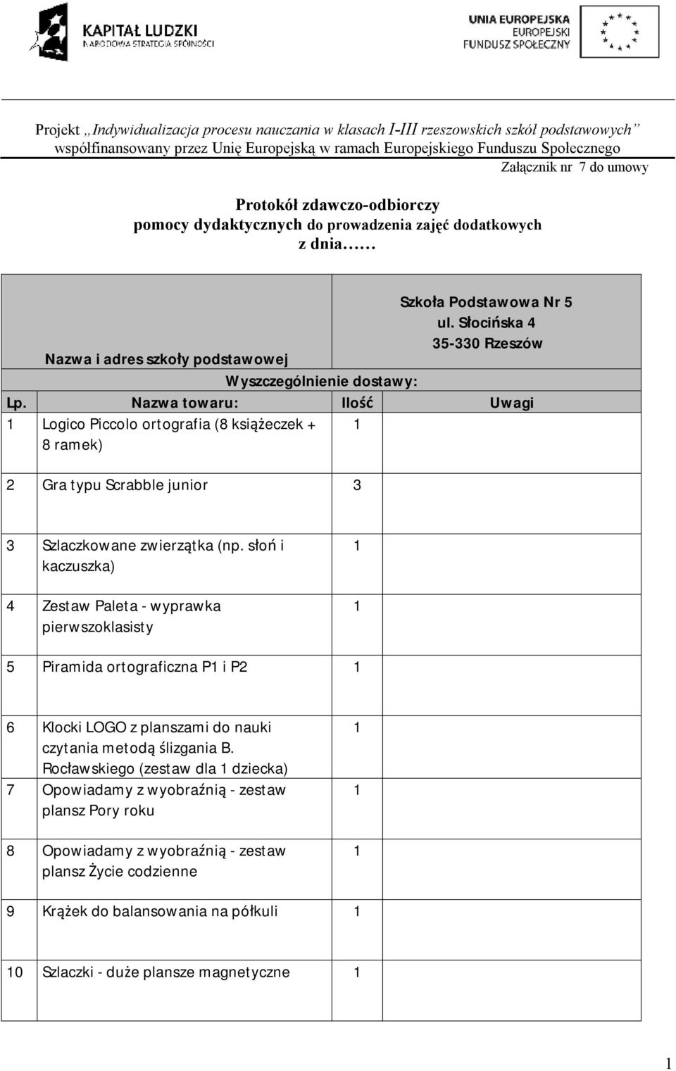 Nazwa towaru: Ilość Uwagi Logico Piccolo ortografia (8 książeczek + 8 ramek) 2 Gra typu Scrabble junior 3 3 Szlaczkowane zwierzątka (np.