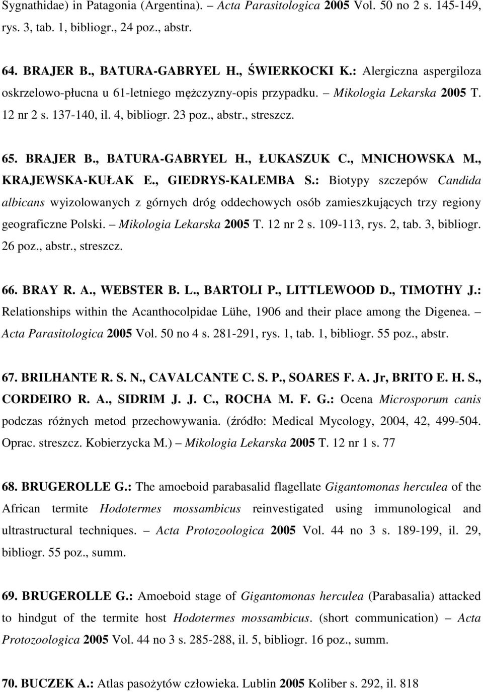 , BATURA-GABRYEL H., ŁUKASZUK C., MNICHOWSKA M., KRAJEWSKA-KUŁAK E., GIEDRYS-KALEMBA S.
