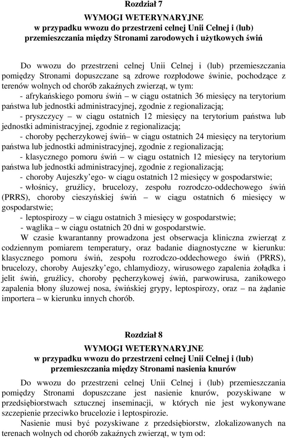 12 miesięcy na terytorium państwa lub - choroby pęcherzykowej świń w ciągu ostatnich 24 miesięcy na terytorium państwa lub - klasycznego pomoru świń w ciągu ostatnich 12 miesięcy na terytorium