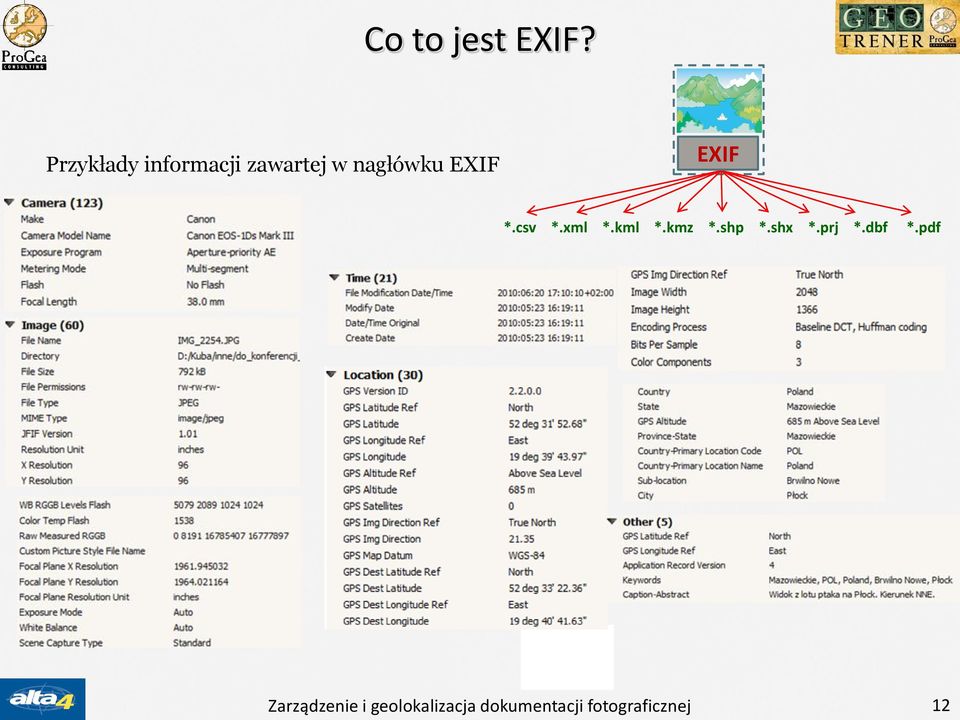EXIF *.csv *.xml *.kml *.kmz *.shp *.shx *.