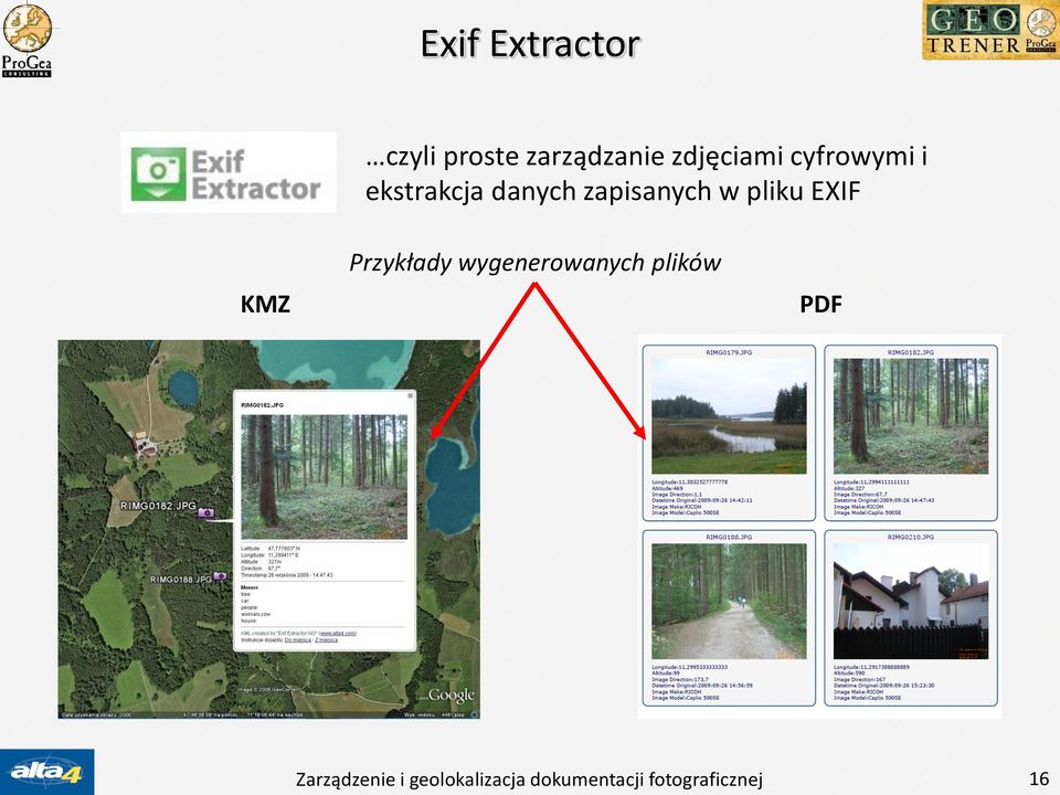 EXIF KMZ Przykłady wygenerowanych plików PDF