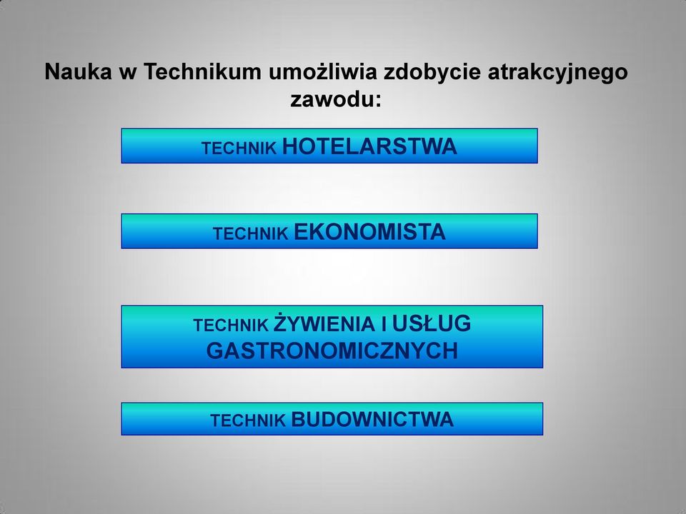 HOTELARSTWA TECHNIK EKONOMISTA TECHNIK