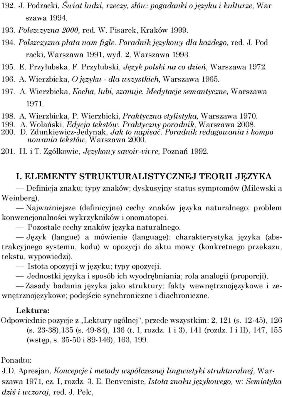 Wierzbicka, O języku - dla wszystkich, Warszawa 1965. 197. A. Wierzbicka, Kocha, lubi, szanuje. Medytacje semantyczne, Warszawa 1971. 198. A. Wierzbicka, P.