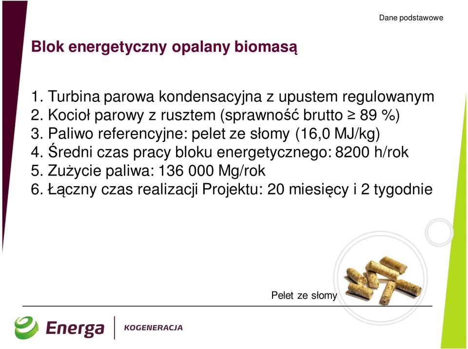 Kocioł parowy z rusztem (sprawność brutto 89 %) 3.