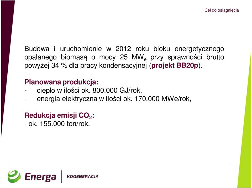 (projekt BB20p). Planowana produkcja: - ciepło w ilości ok. 800.