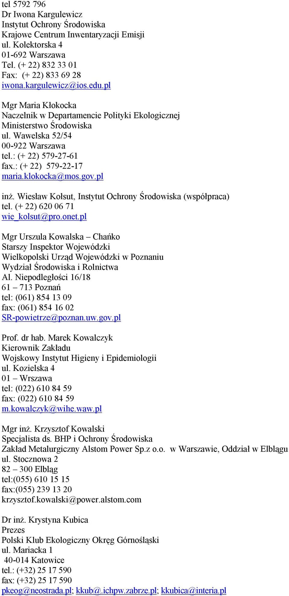 (+ 22) 620 06 71 wie_kolsut@pro.onet.pl Mgr Urszula Kowalska Chańko Starszy Inspektor Wojewódzki Wielkopolski Urząd Wojewódzki w Poznaniu Al.