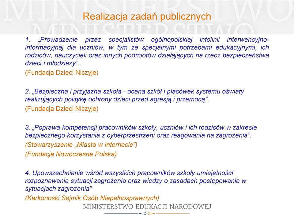 działających na rzecz bezpieczeństwa dzieci i młodzieży. (Fundacja Dzieci Niczyje) 2.