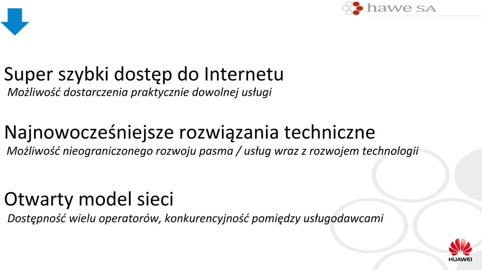 nieograniczonego rozwoju pasma / usług wraz z rozwojem technologii