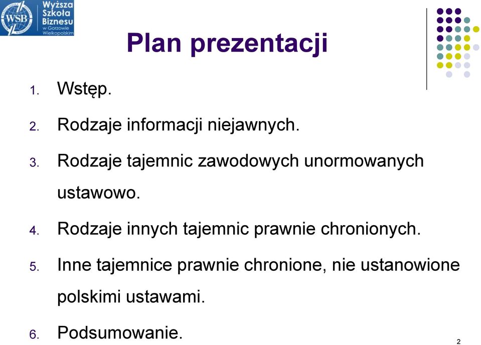 Rodzaje innych tajemnic prawnie chronionych. 5.