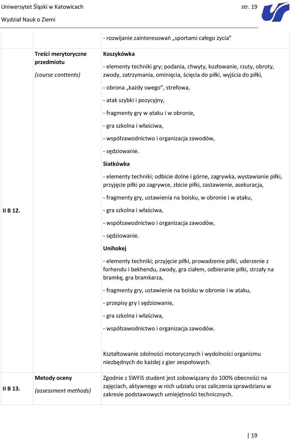 zatrzymania, ominięcia, ścięcia do piłki, wyjścia do piłki, - obrona każdy swego, strefowa, - atak szybki i pozycyjny, - fragmenty gry w ataku i w obronie, - gra szkolna i właściwa, -