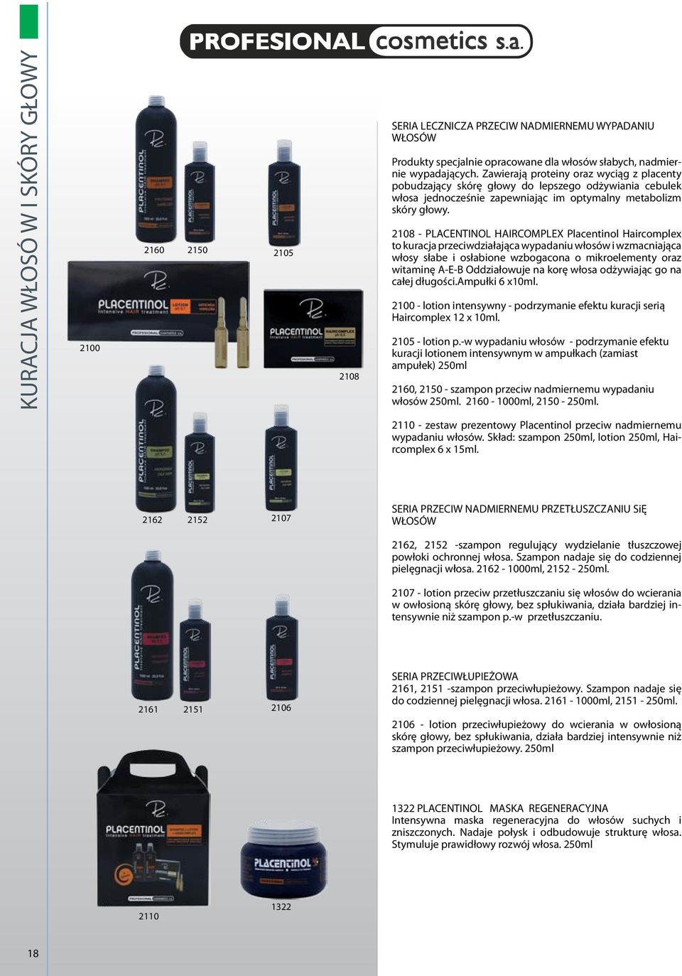 2108 - PLACENTINOL HAIRCOMPLEX Placentinol Haircomplex to kuracja przeciwdziałająca wypadaniu włosów i wzmacniająca włosy słabe i osłabione wzbogacona o mikroelementy oraz witaminę A-E-B Oddziałowuje