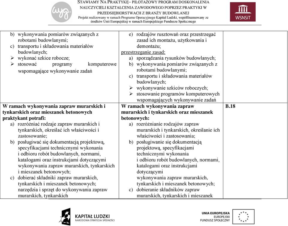 się dokumentacją projektową, specyfikacjami technicznymi wykonania katalogami oraz instrukcjami dotyczącymi wykonywania zapraw murarskich, tynkarskich i mieszanek betonowych; c) dobierać składniki