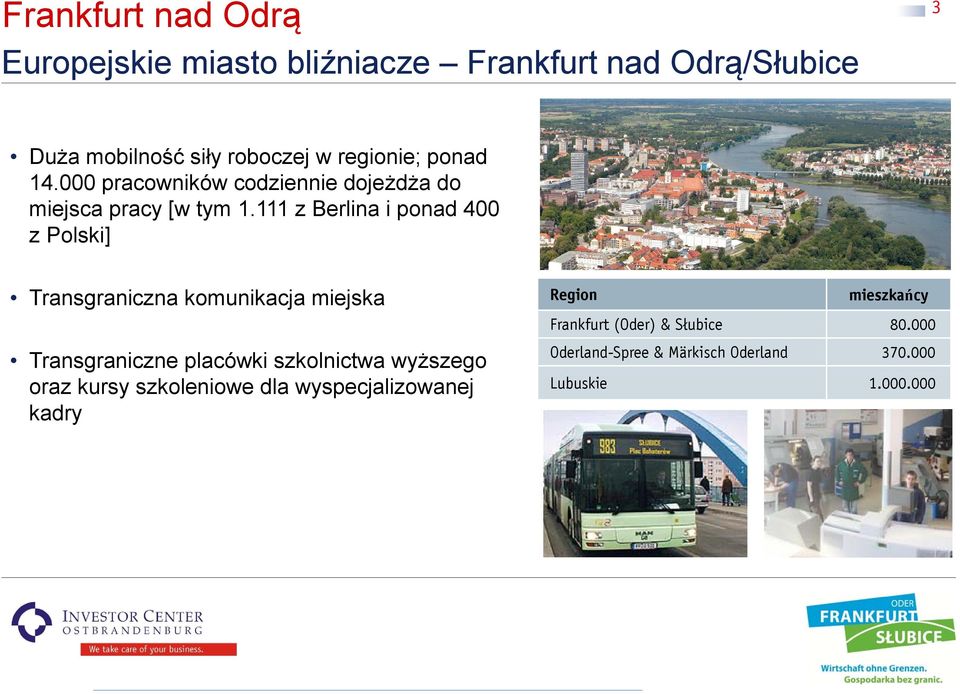 111 z Berlina i ponad 400 z Polski] Transgraniczna komunikacja miejska Transgraniczne placówki szkolnictwa wyższego