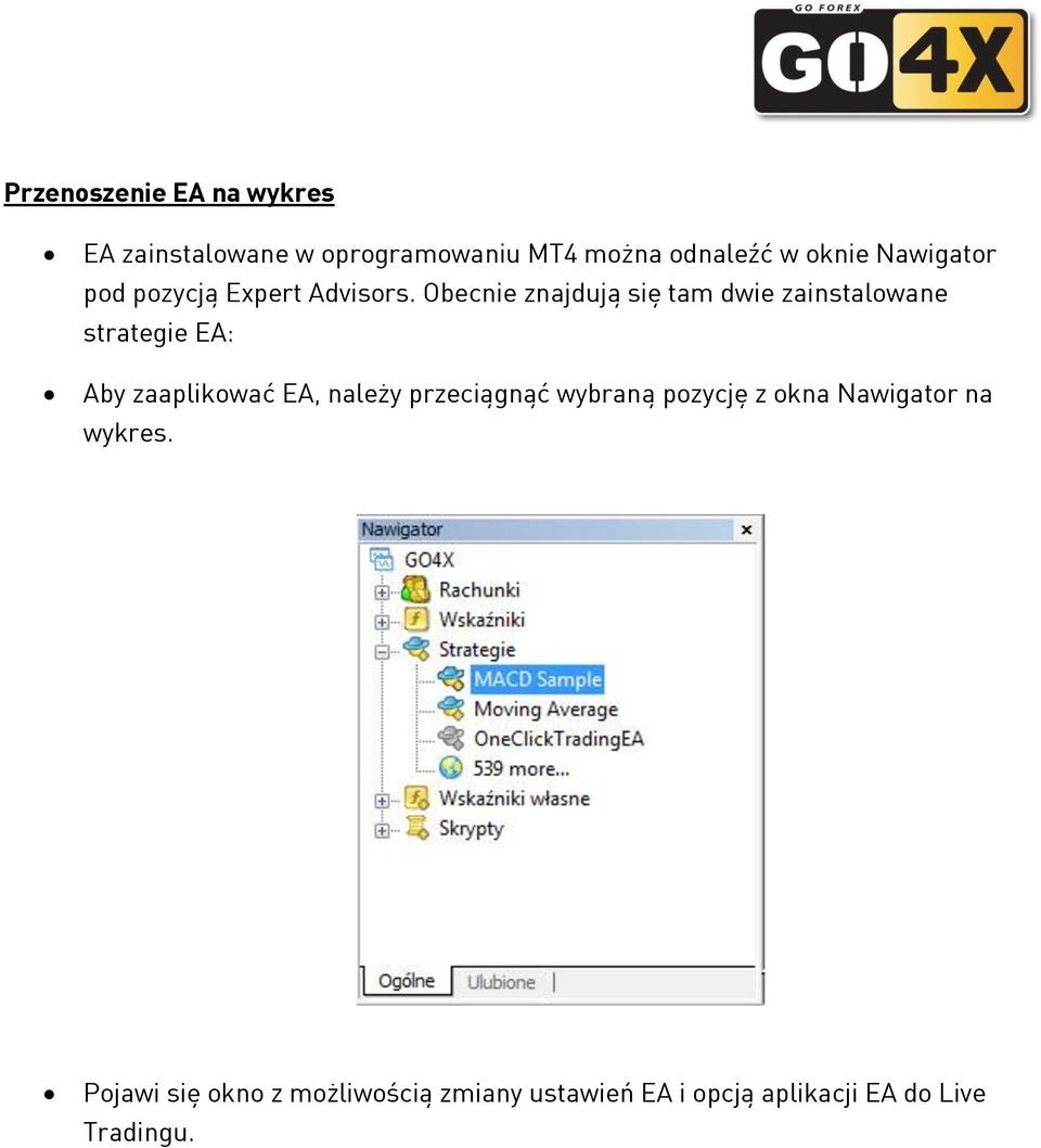 Obecnie znajdują się tam dwie zainstalowane strategie EA: Aby zaaplikować EA, należy
