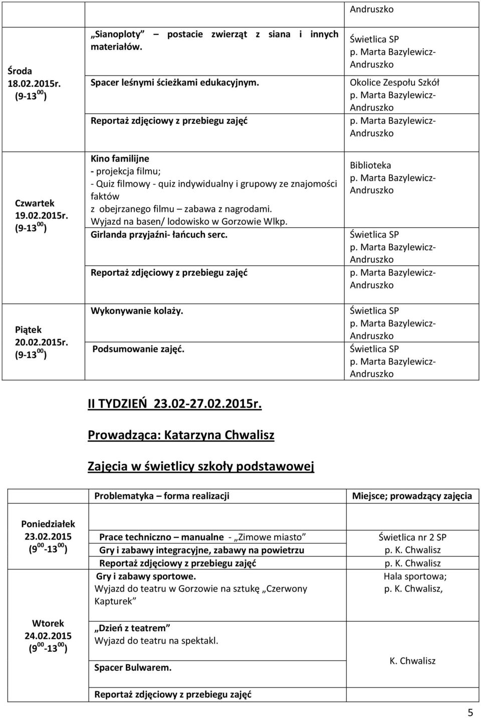 Girlanda przyjaźni- łańcuch serc. Wykonywanie kolaży. Podsumowanie zajęć. II TYDZIEŃ 3.0-7.0.015r.