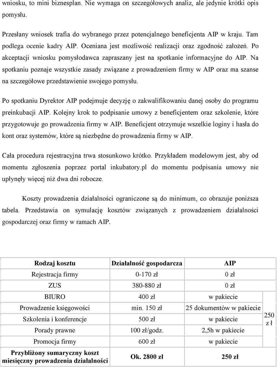 Na spotkaniu poznaje wszystkie zasady związane z prowadzeniem firmy w AIP oraz ma szanse na szczegółowe przedstawienie swojego pomysłu.
