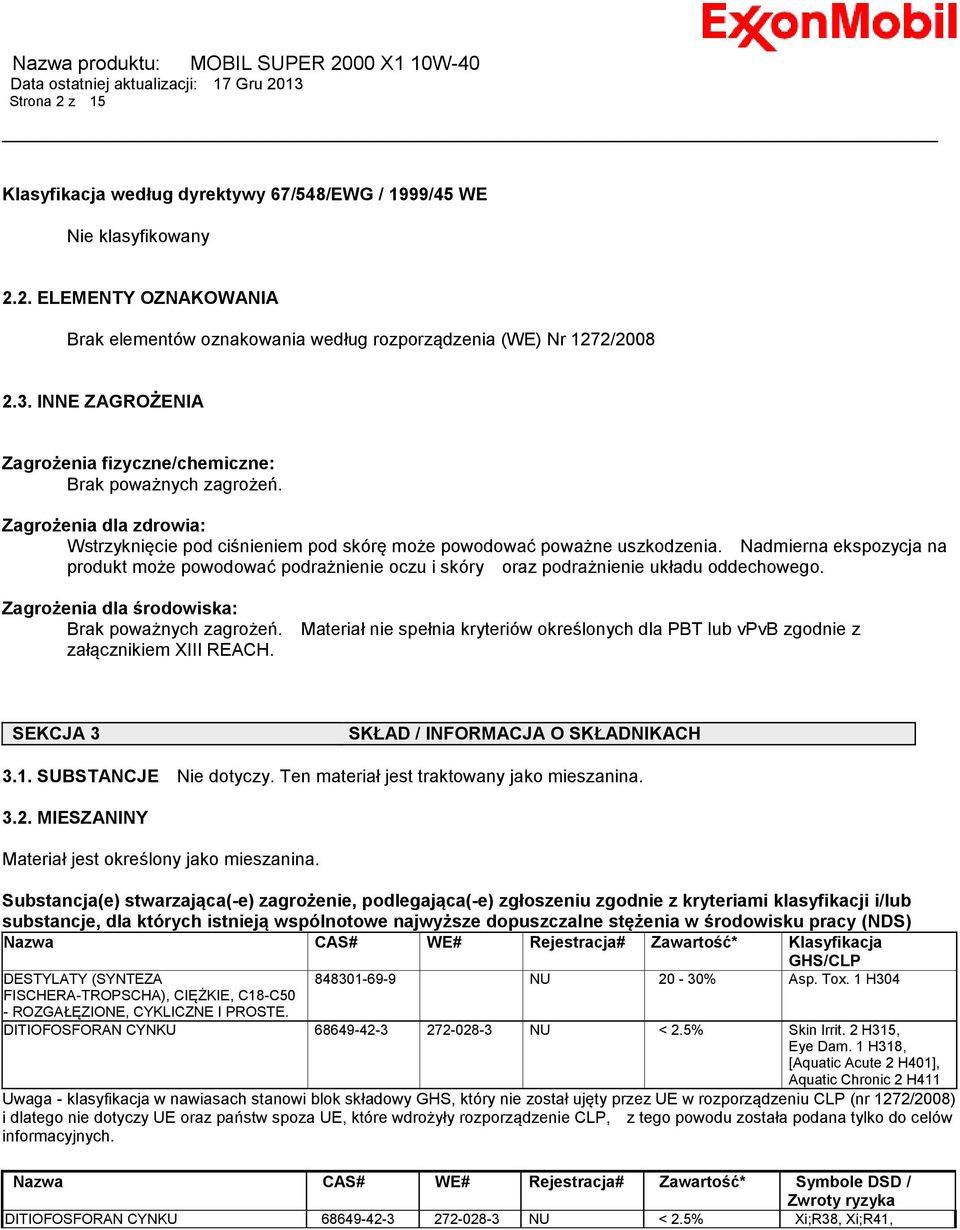 Nadmierna ekspozycja na produkt może powodować podrażnienie oczu i skóry oraz podrażnienie układu oddechowego. Zagrożenia dla środowiska: Brak poważnych zagrożeń.