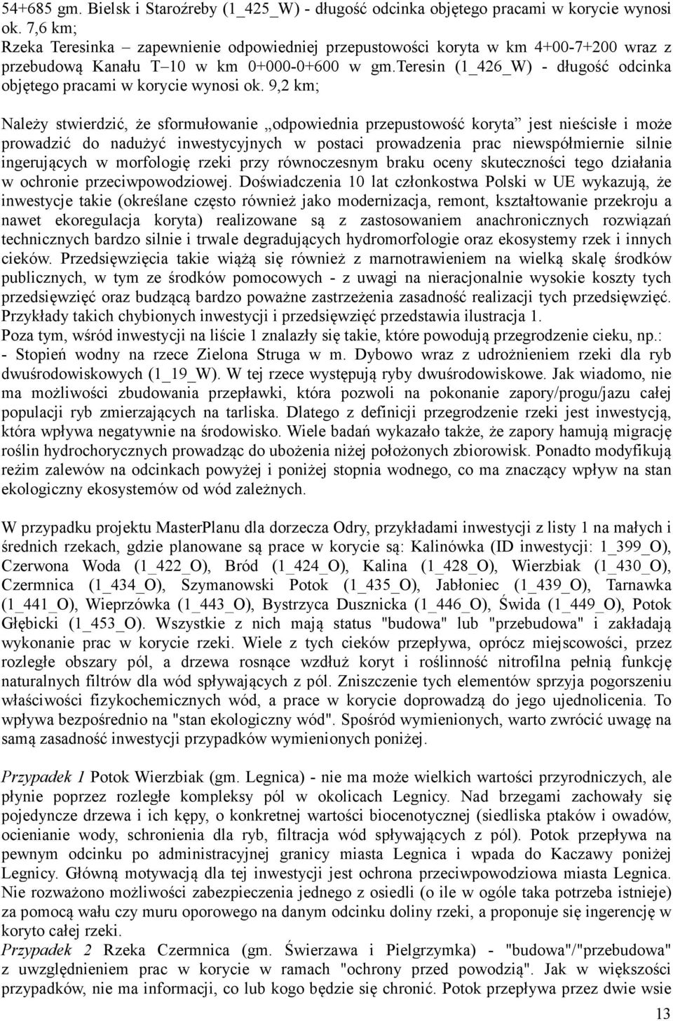 teresin (1_426_W) - długość odcinka objętego pracami w korycie wynosi ok.