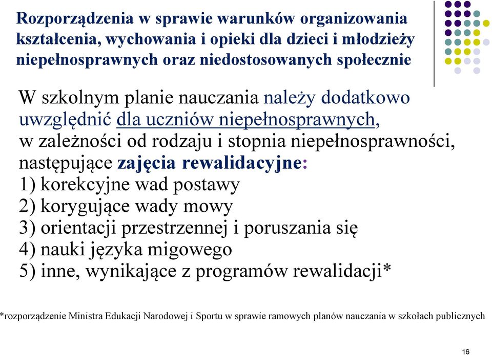 następujące zajęcia rewalidacyjne: 1) korekcyjne wad postawy 2) korygujące wady mowy 3) orientacji przestrzennej i poruszania się 4) nauki języka