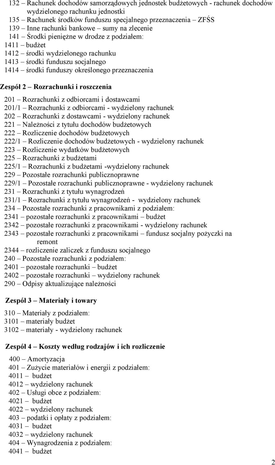 Rozrachunki i roszczenia 201 Rozrachunki z odbiorcami i dostawcami 201/1 Rozrachunki z odbiorcami - wydzielony rachunek 202 Rozrachunki z dostawcami - wydzielony rachunek 221 Należności z tytułu