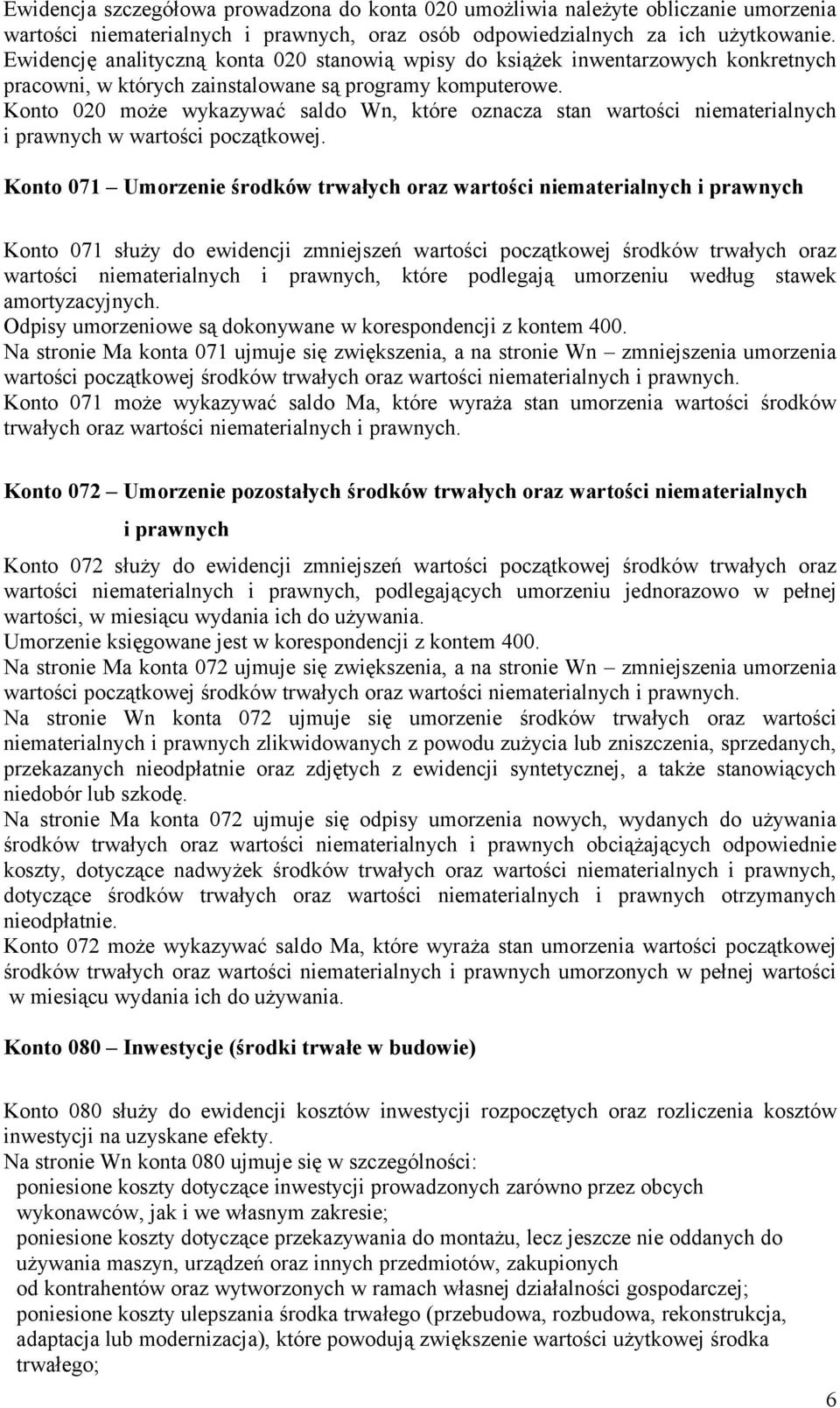 Konto 020 może wykazywać saldo Wn, które oznacza stan wartości niematerialnych i prawnych w wartości początkowej.