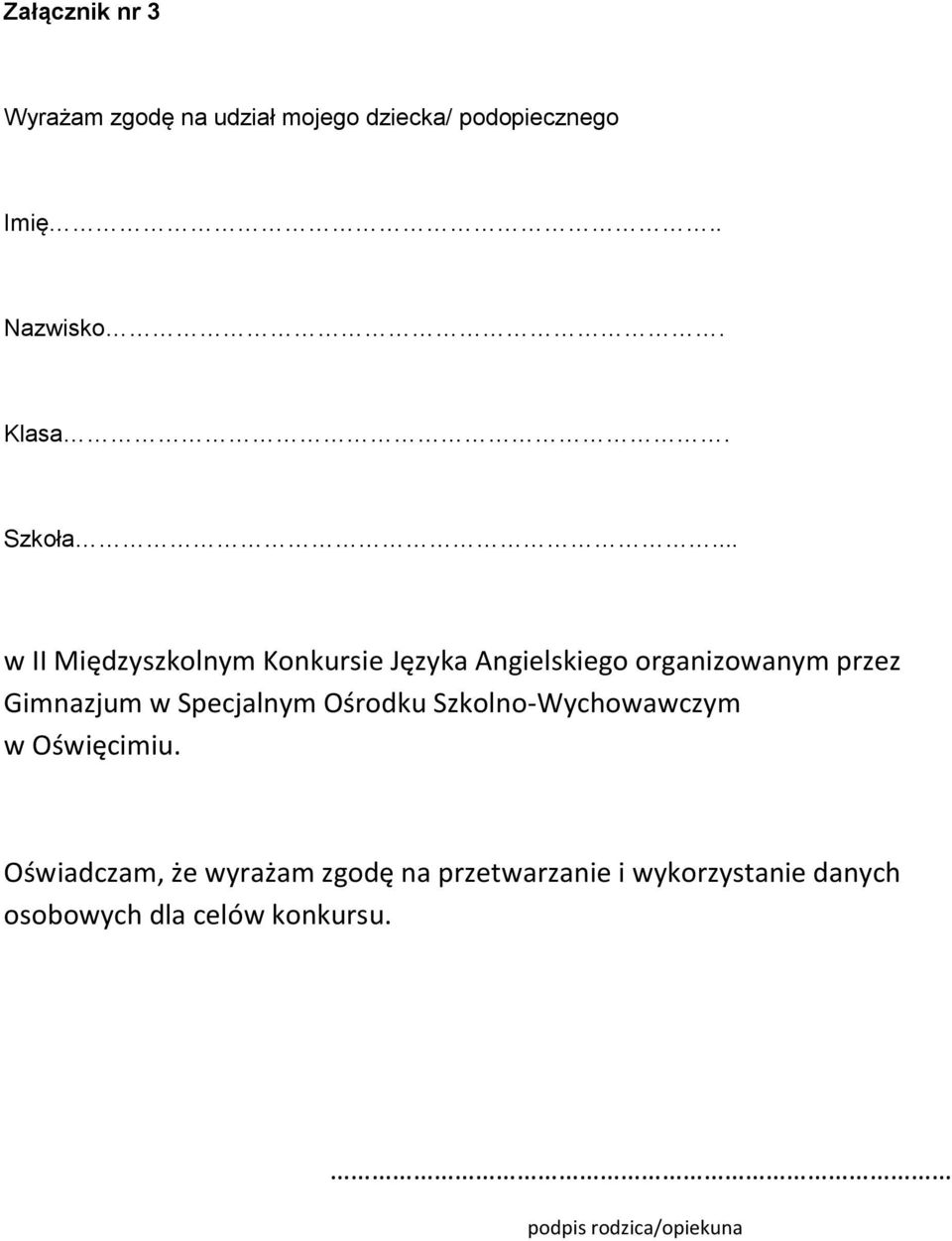 .. w II Międzyszkolnym Konkursie Języka Angielskiego organizowanym przez Gimnazjum w