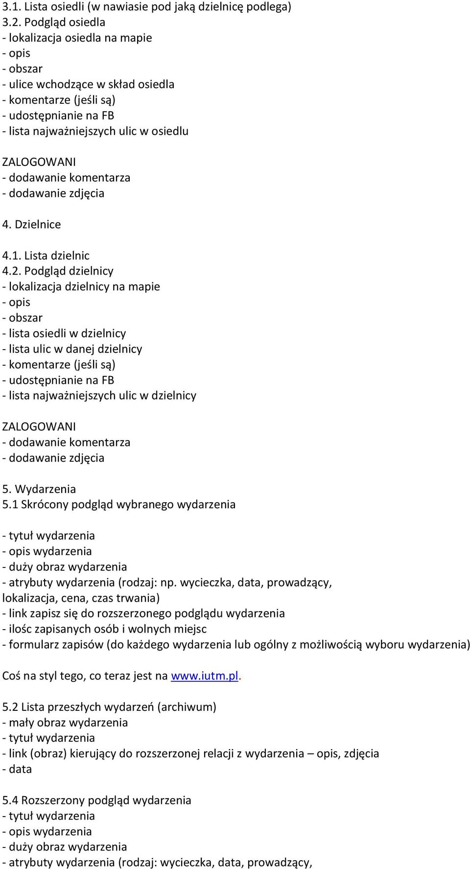 dodawanie komentarza - dodawanie zdjęcia 4. Dzielnice 4.1. Lista dzielnic 4.2.