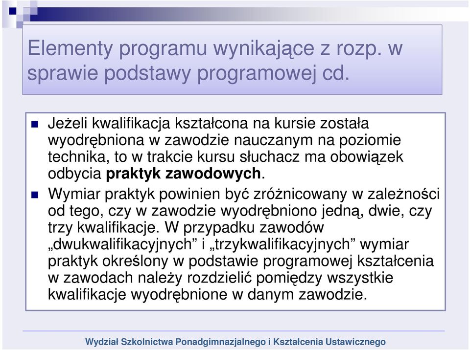 odbycia praktyk zawodowych.