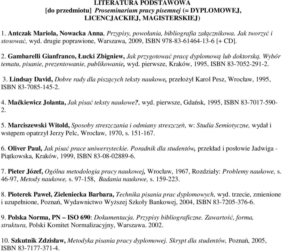 Wybór tematu, pisanie, prezentowanie, publikowanie, wyd. pierwsze, Kraków, 1995, ISBN 83-7052-291-2. 3.