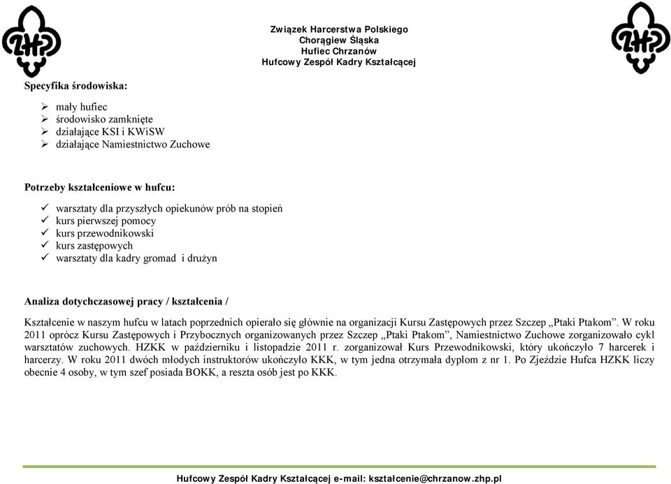głównie na organizacji Kursu Zastępowych przez Szczep Ptaki Ptakom.