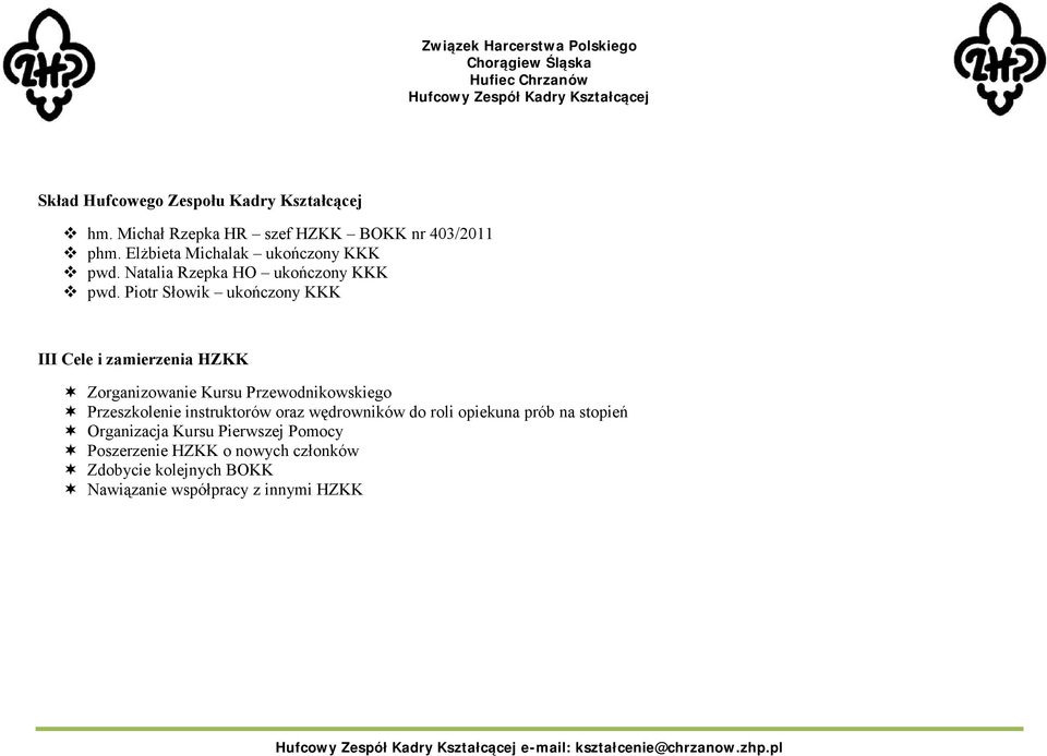 Piotr Słowik ukończony KKK III Cele i zamierzenia Zorganizowanie Kursu Przewodnikowskiego Przeszkolenie