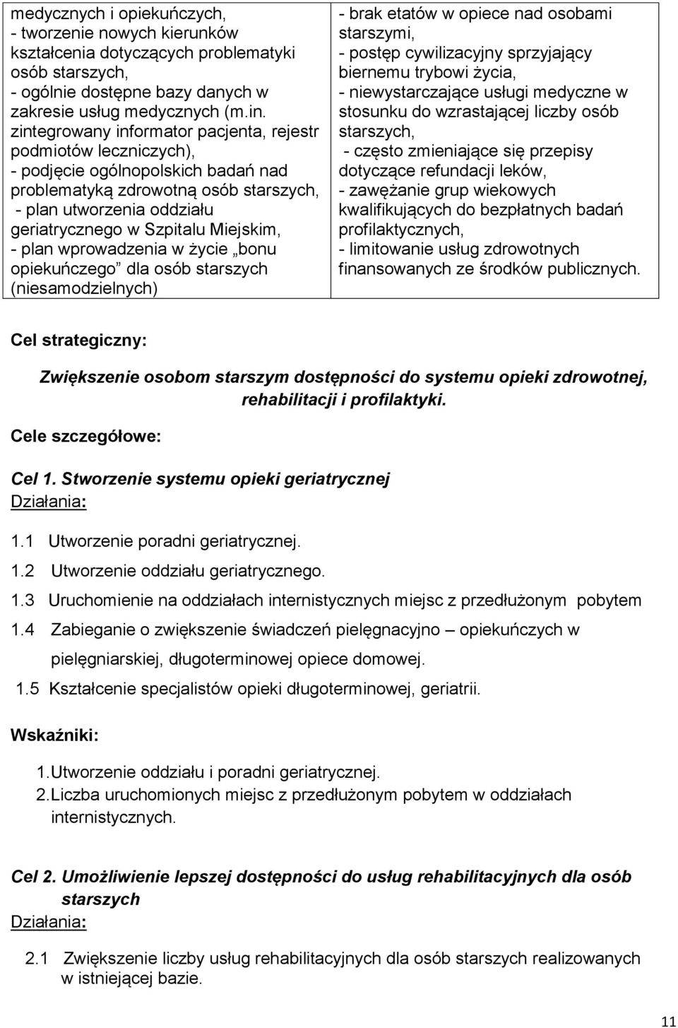 Miejskim, - plan wprowadzenia w życie bonu opiekuńczego dla osób starszych (niesamodzielnych) - brak etatów w opiece nad osobami starszymi, - postęp cywilizacyjny sprzyjający biernemu trybowi życia,