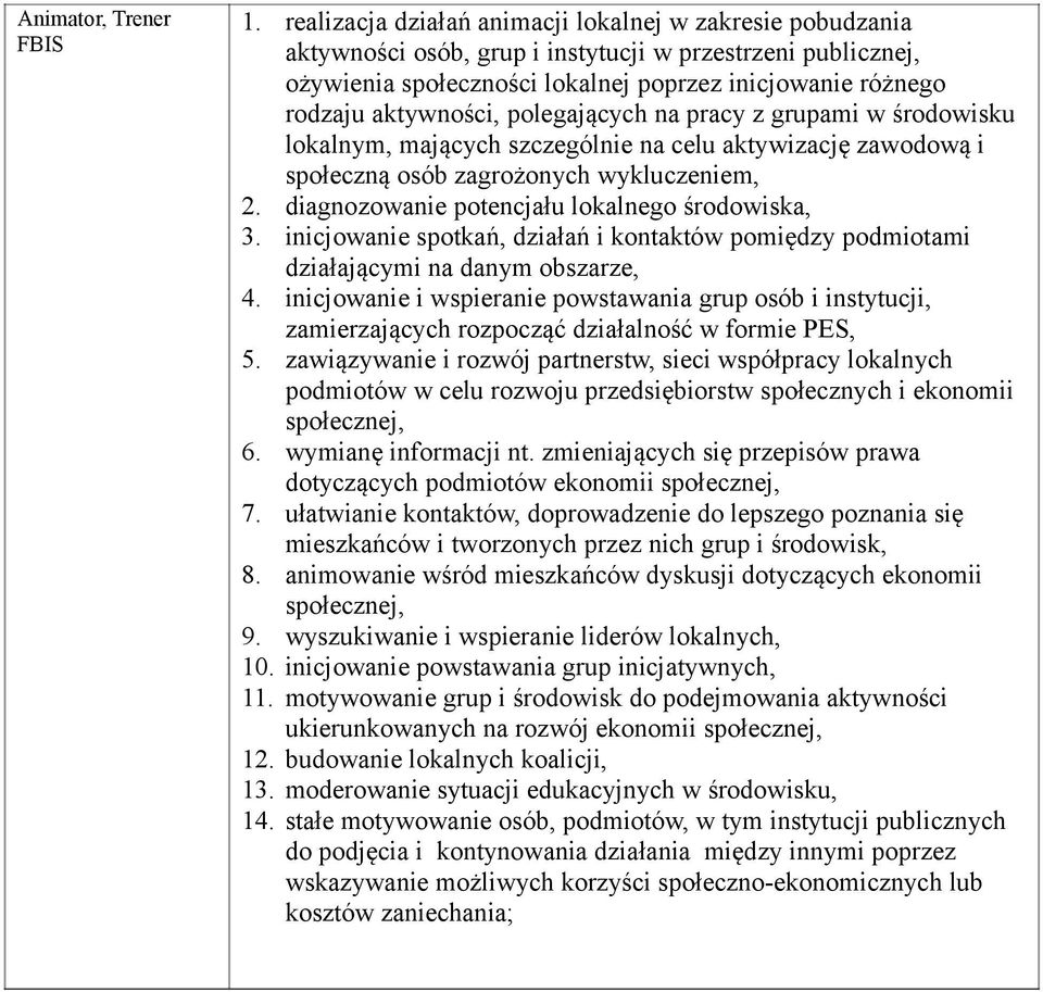 polegających na pracy z grupami w środowisku lokalnym, mających szczególnie na celu aktywizację zawodową i społeczną osób zagrożonych wykluczeniem, 2. diagnozowanie potencjału lokalnego środowiska, 3.