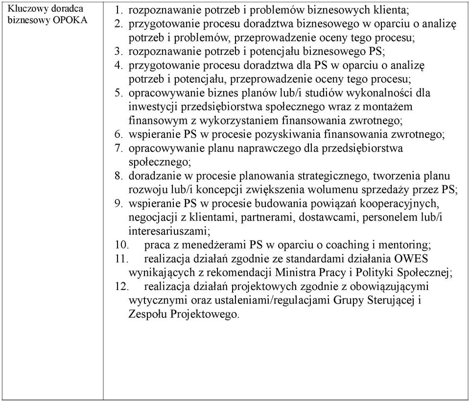 przygotowanie procesu doradztwa dla PS w oparciu o analizę potrzeb i potencjału, przeprowadzenie oceny tego procesu; 5.