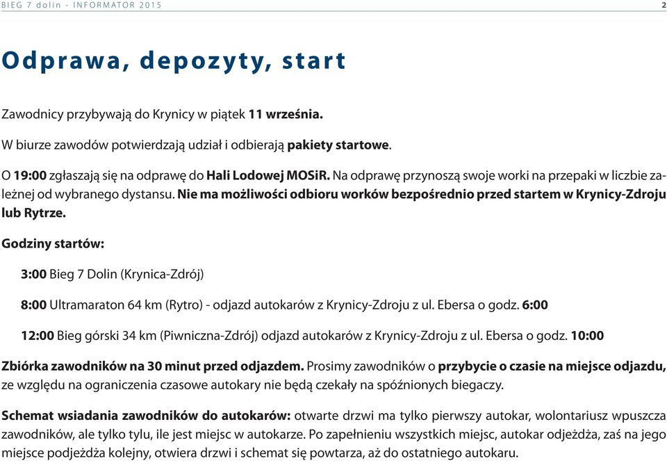 Nie ma możliwości odbioru worków bezpośrednio przed startem w Krynicy-Zdroju lub Rytrze.