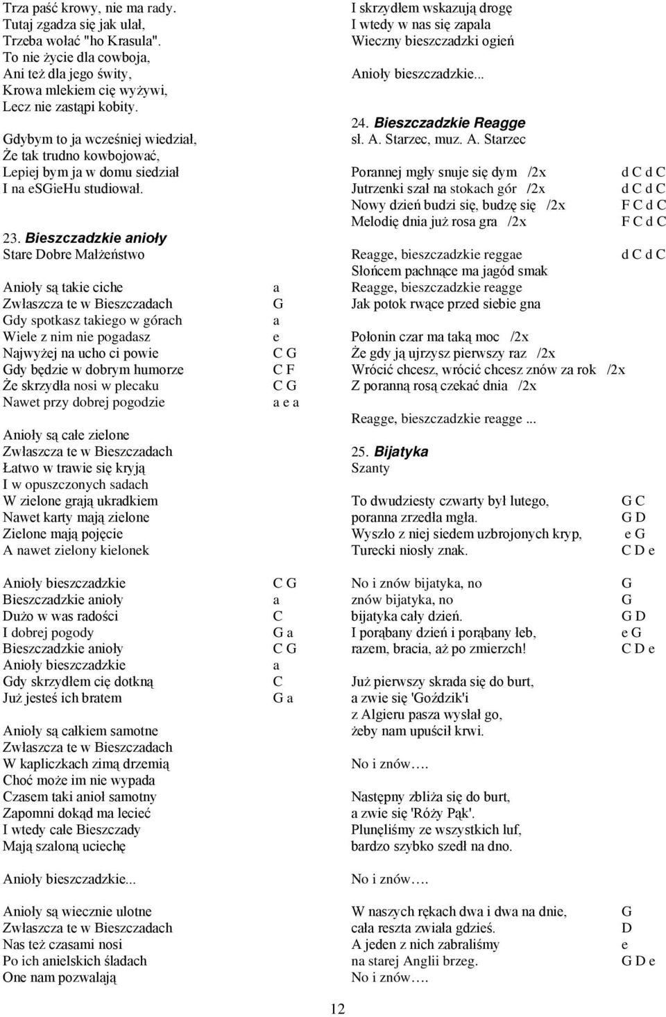 Bieszczdzkie nioły Stre obre Młżeństwo Anioły są tkie ciche Zwłszcz te w Bieszczdch dy spotksz tkiego w górch Wiele z nim nie pogdsz Njwyżej n ucho ci powie dy będzie w dobrym humorze Że skrzydł nosi