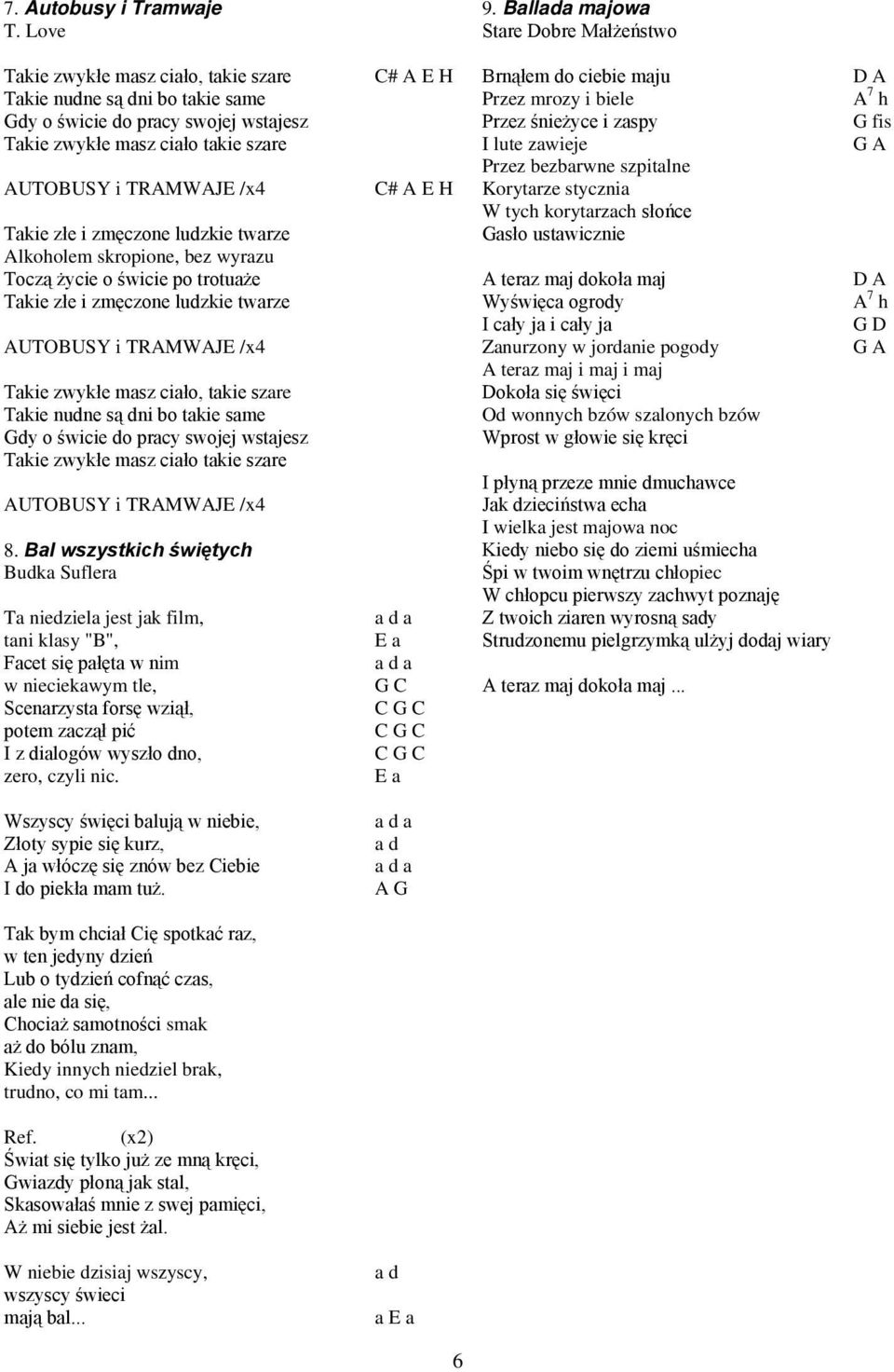 zmęczone ludzkie twrze Alkoholem skropione, bez wyrzu Toczą życie o świcie po trotuże Tkie złe i zmęczone ludzkie twrze AUTOBUSY i TRAMWAJE /x4 Tkie zwykłe msz ciło, tkie szre Tkie nudne są dni bo
