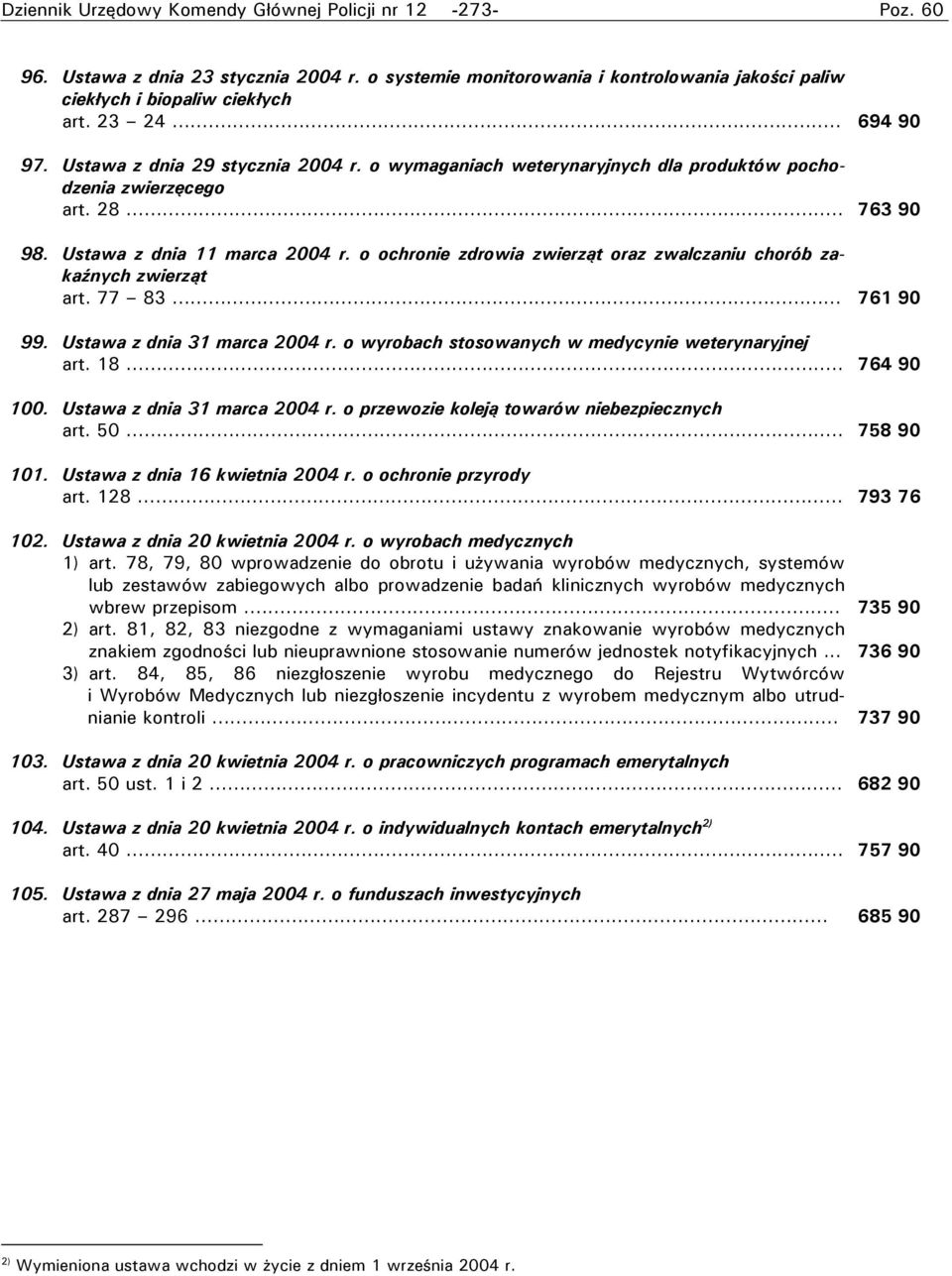 o ochronie zdrowia zwierząt oraz zwalczaniu chorób zakaźnych zwierząt art. 77 83... 761 90 99. Ustawa z dnia 31 marca 2004 r. o wyrobach stosowanych w medycynie weterynaryjnej art. 18.. 764 90 100.