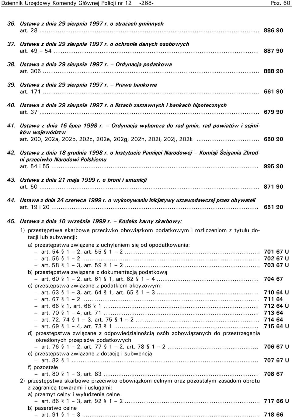 Ustawa z dnia 29 sierpnia 1997 r. o listach zastawnych i bankach hipotecznych art. 37... 679 90 41. Ustawa z dnia 16 lipca 1998 r.